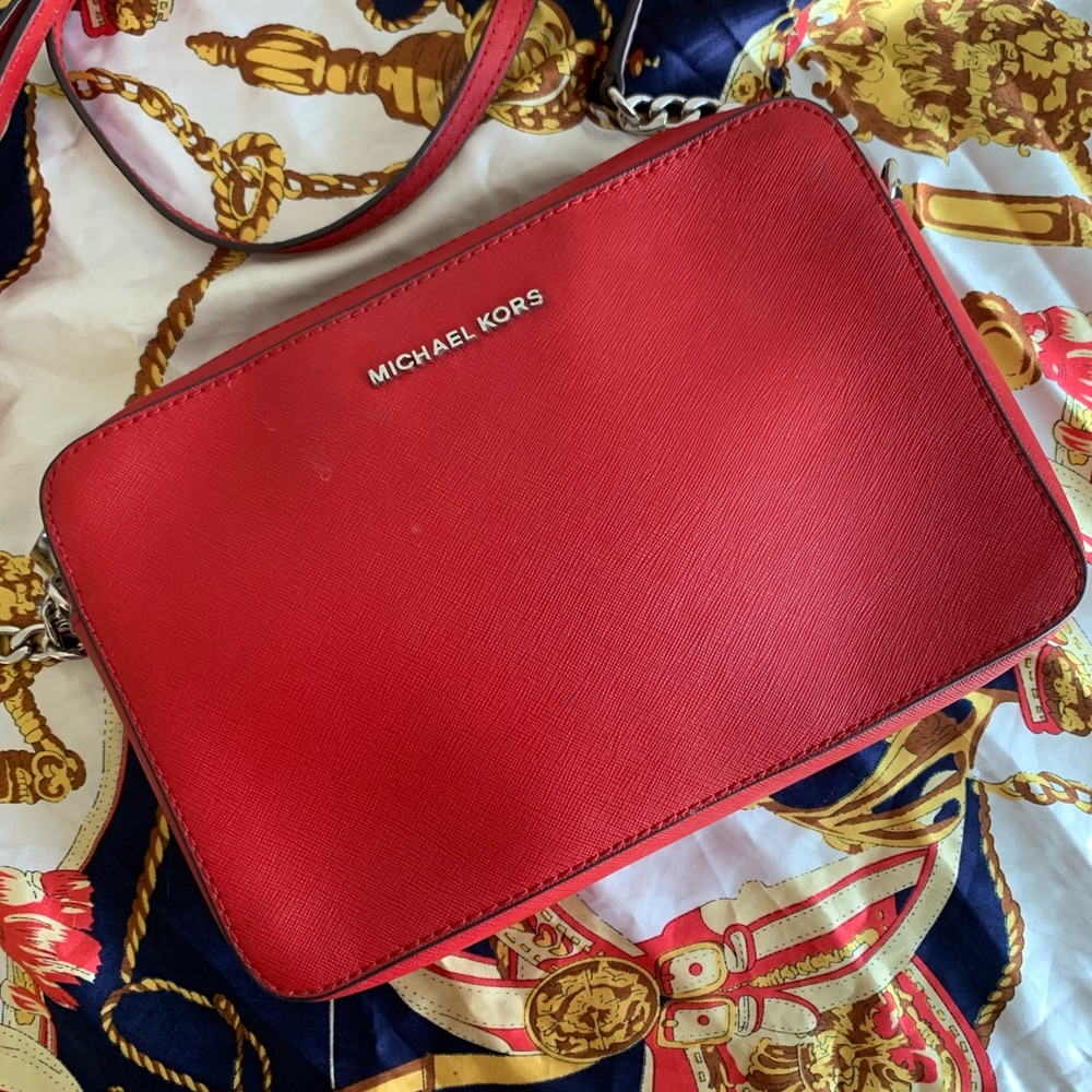 Michael Kors bright red leather crossbody purse